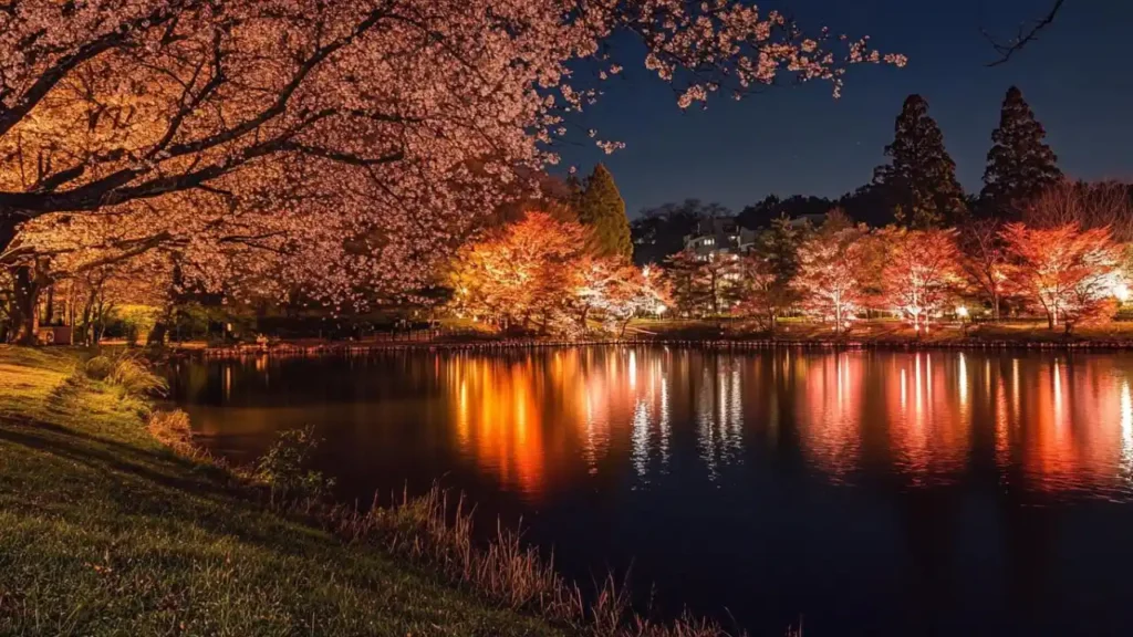 Maruyama Park is famous for its large weeping cherry tree (Shidarezakura), which is beautifully illuminated during Yozakura