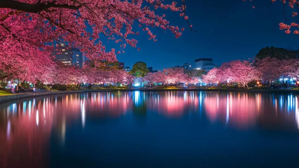 Yozakura at Ueno Park, Tokyo. Most famous Sakura Blossom spots.