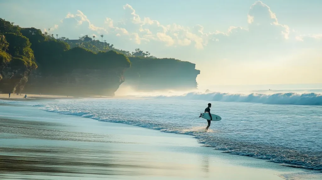 surfing at batu bolong beach view, travelie.me